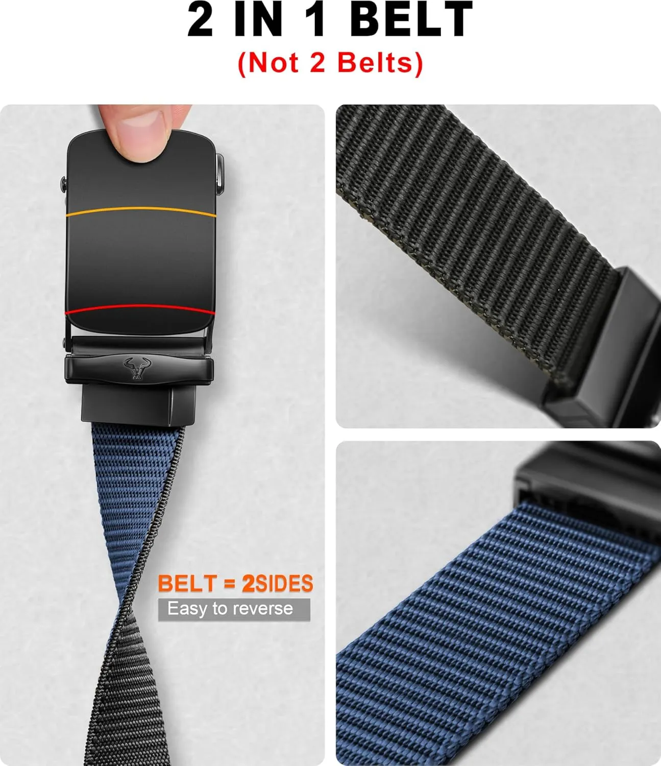 BULLIANT Men Belt-Reversible Ratchet Belt Stretchable for Gift Men Work Casual Golf 1 3/8"-Cut For Fit -2 In 1Belt