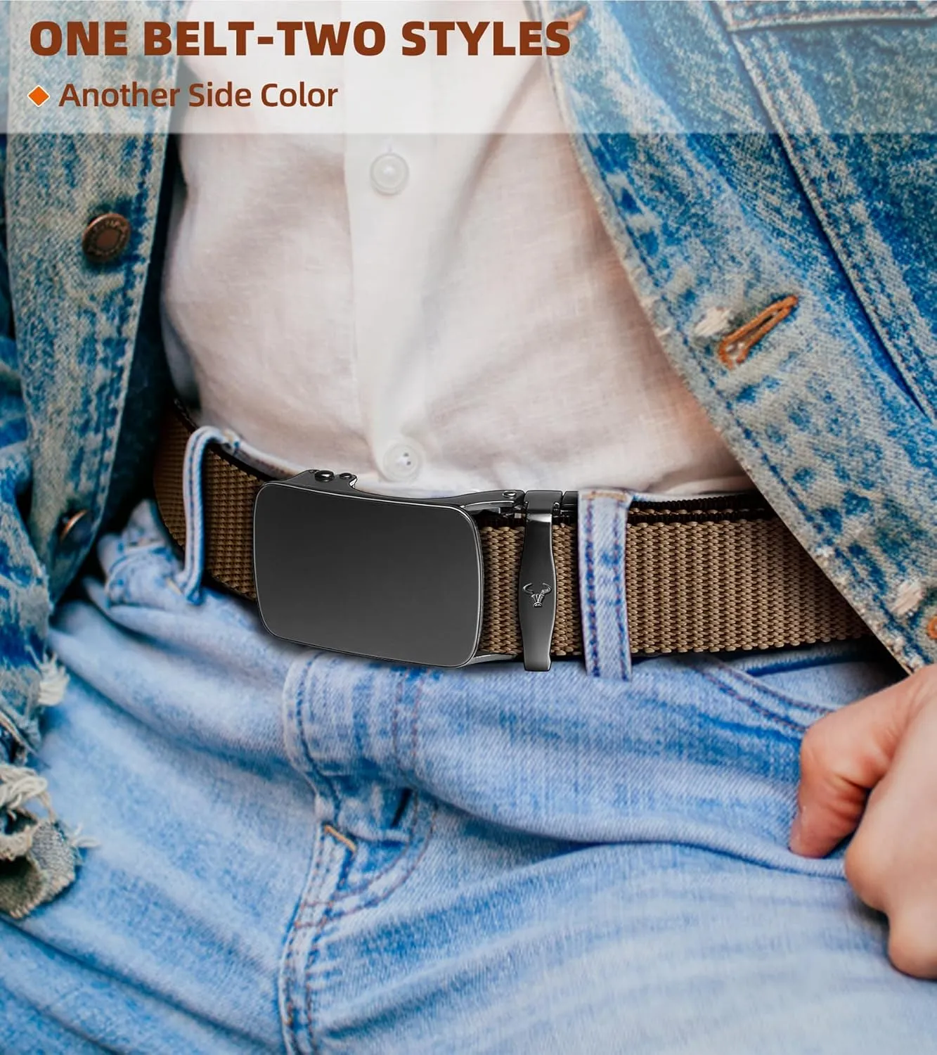 BULLIANT Men Belt-Reversible Ratchet Belt Stretchable for Gift Men Work Casual Golf 1 3/8"-Cut For Fit -2 In 1Belt