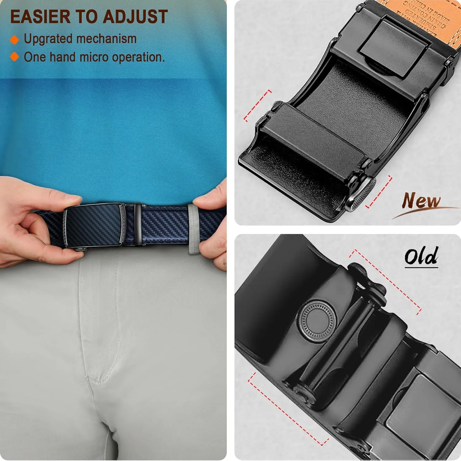 BULLIANT Men Belts 2 Pack,Ratchet Sliding Belt Adjustable For Gift Mens Dress Casual 1 3/8",Cut for Fit