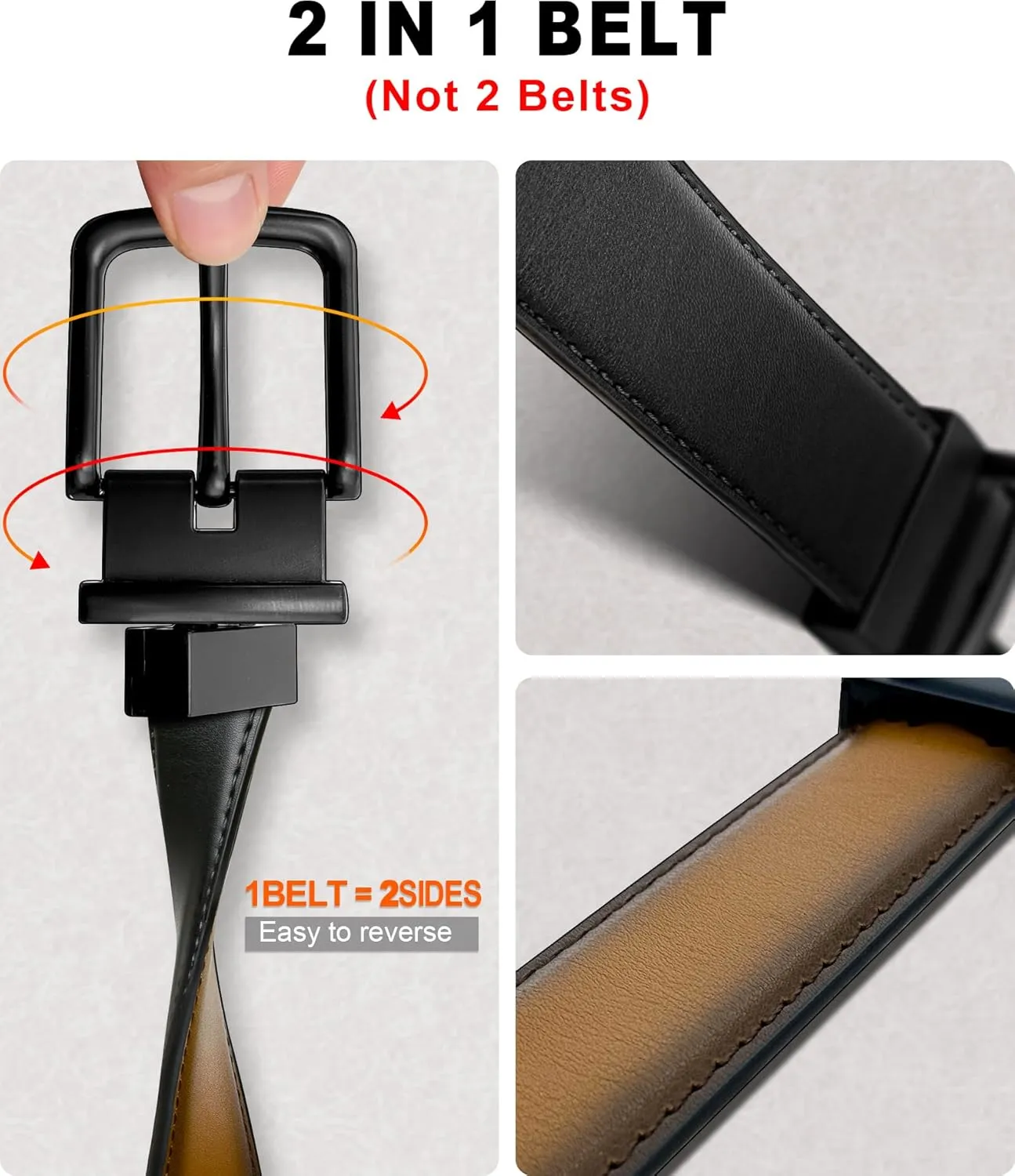 BULLIANT Men's Belt,Reversible Belt Adjustable For Gift Men 1.25”-Cut For Fit-2 Sides in 1 Belt(Not 2)