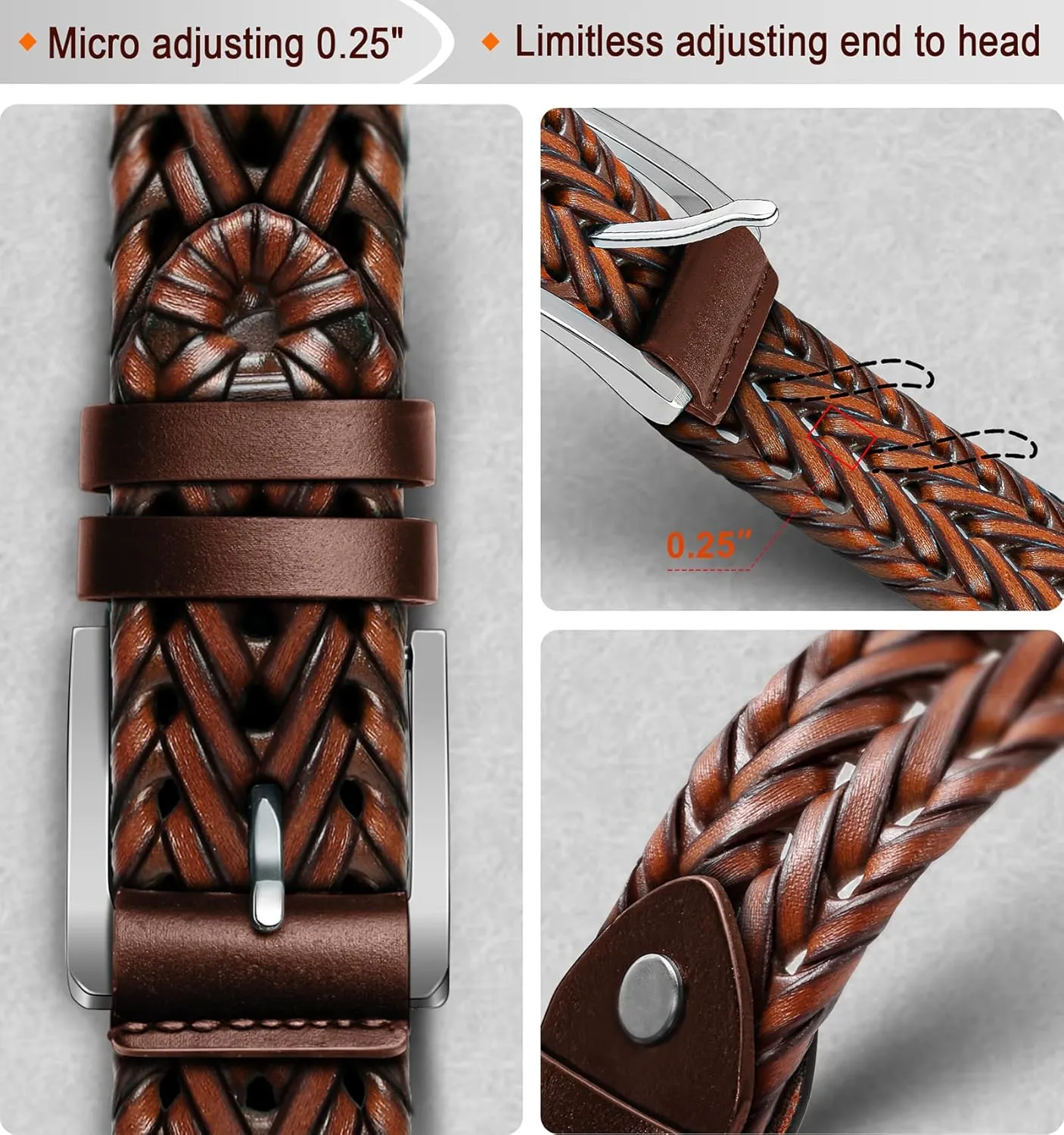 BULLIANT Mens Belts,Leather Woven Braided Belts for Gift Men Casual Jeans Golf