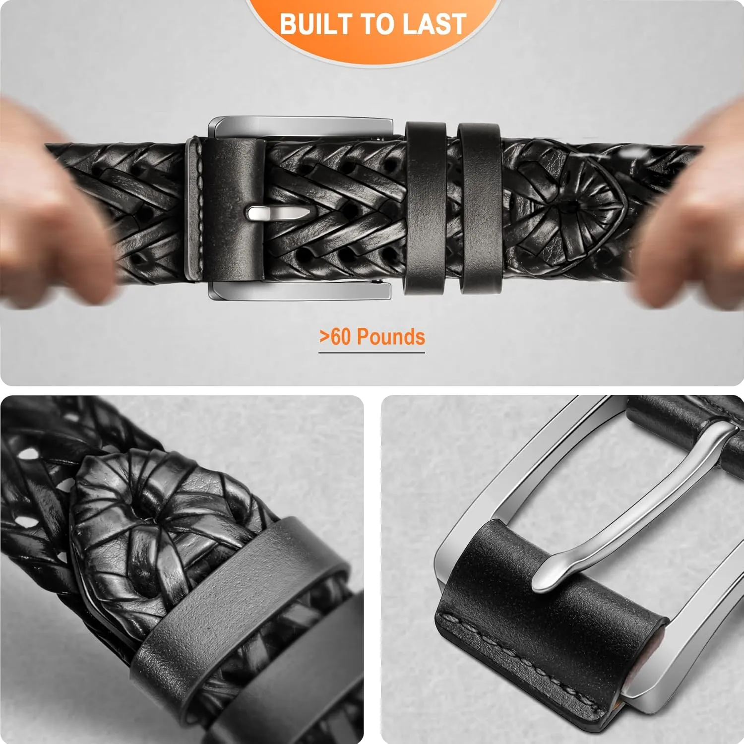 BULLIANT Mens Belts,Leather Woven Braided Belts for Gift Men Casual Jeans Golf