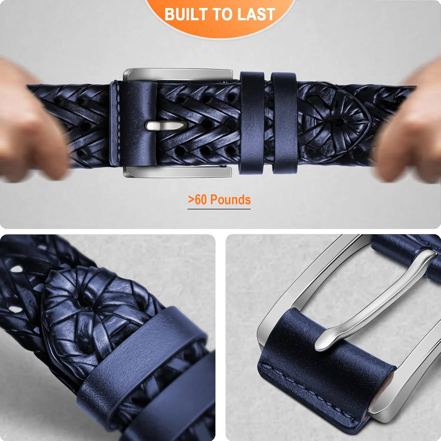 BULLIANT Mens Belts,Leather Woven Braided Belts for Gift Men Casual Jeans Golf