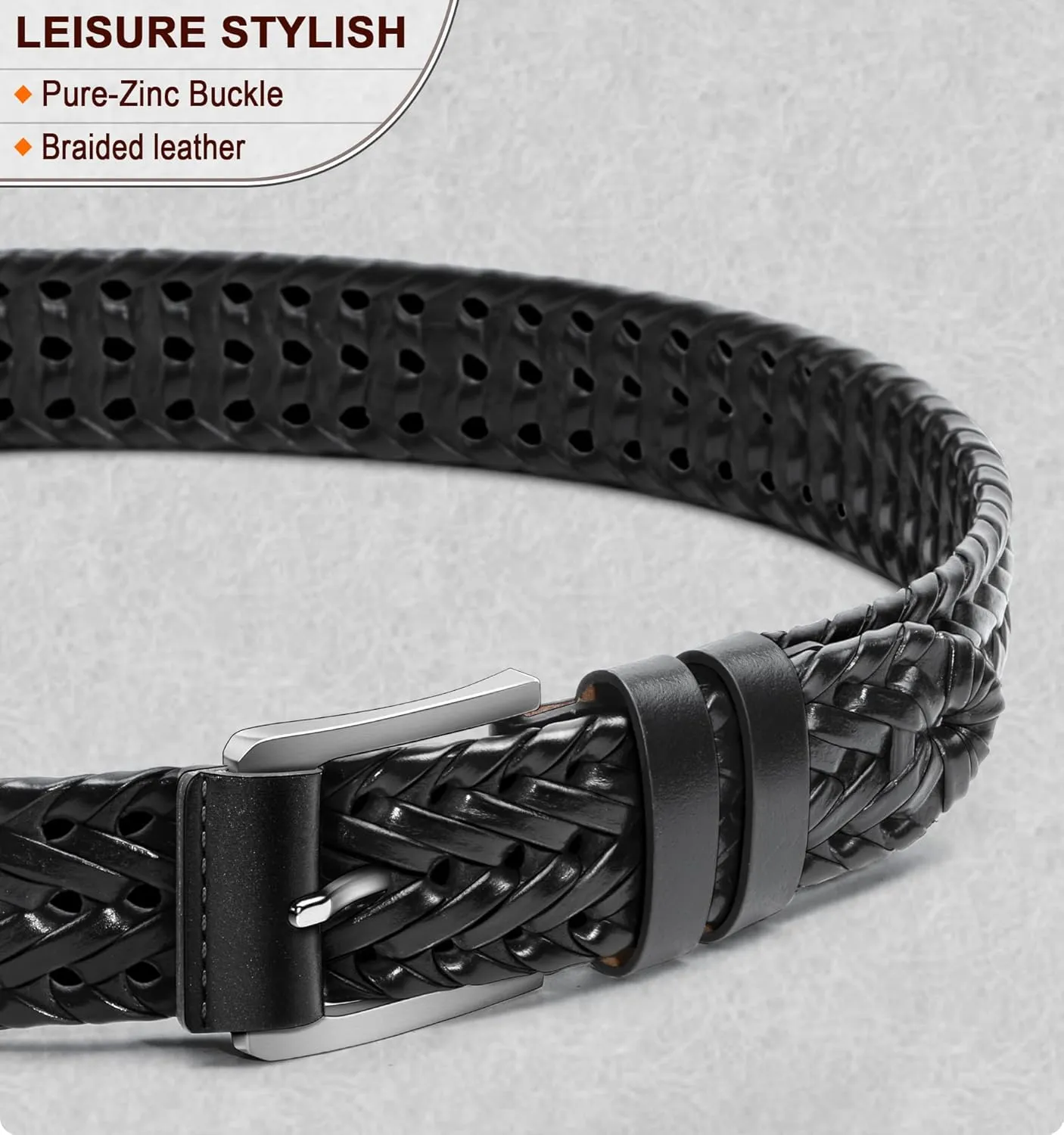 BULLIANT Mens Belts,Leather Woven Braided Belts for Gift Men Casual Jeans Golf