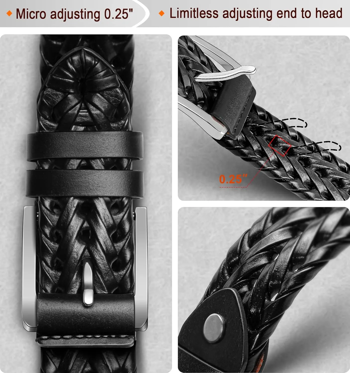 BULLIANT Mens Belts,Leather Woven Braided Belts for Gift Men Casual Jeans Golf