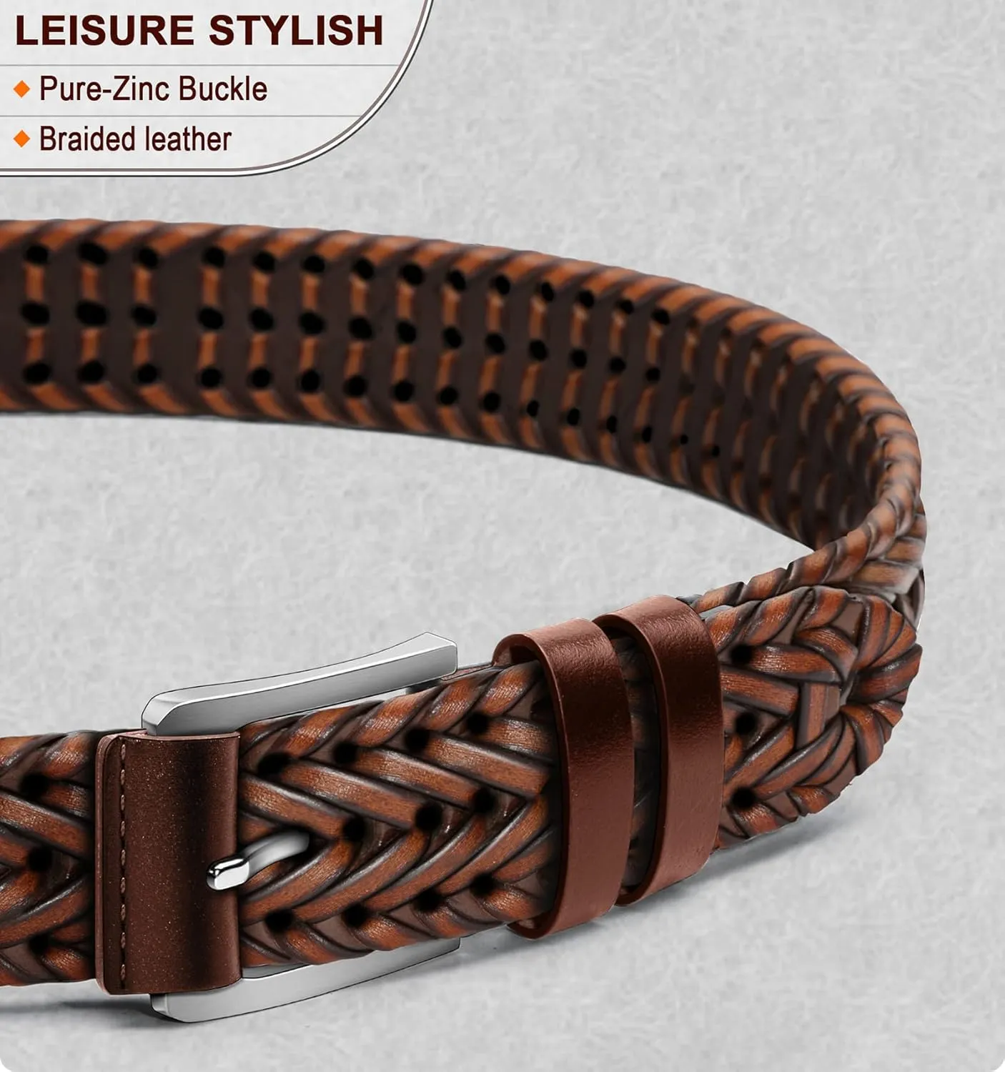BULLIANT Mens Belts,Leather Woven Braided Belts for Gift Men Casual Jeans Golf