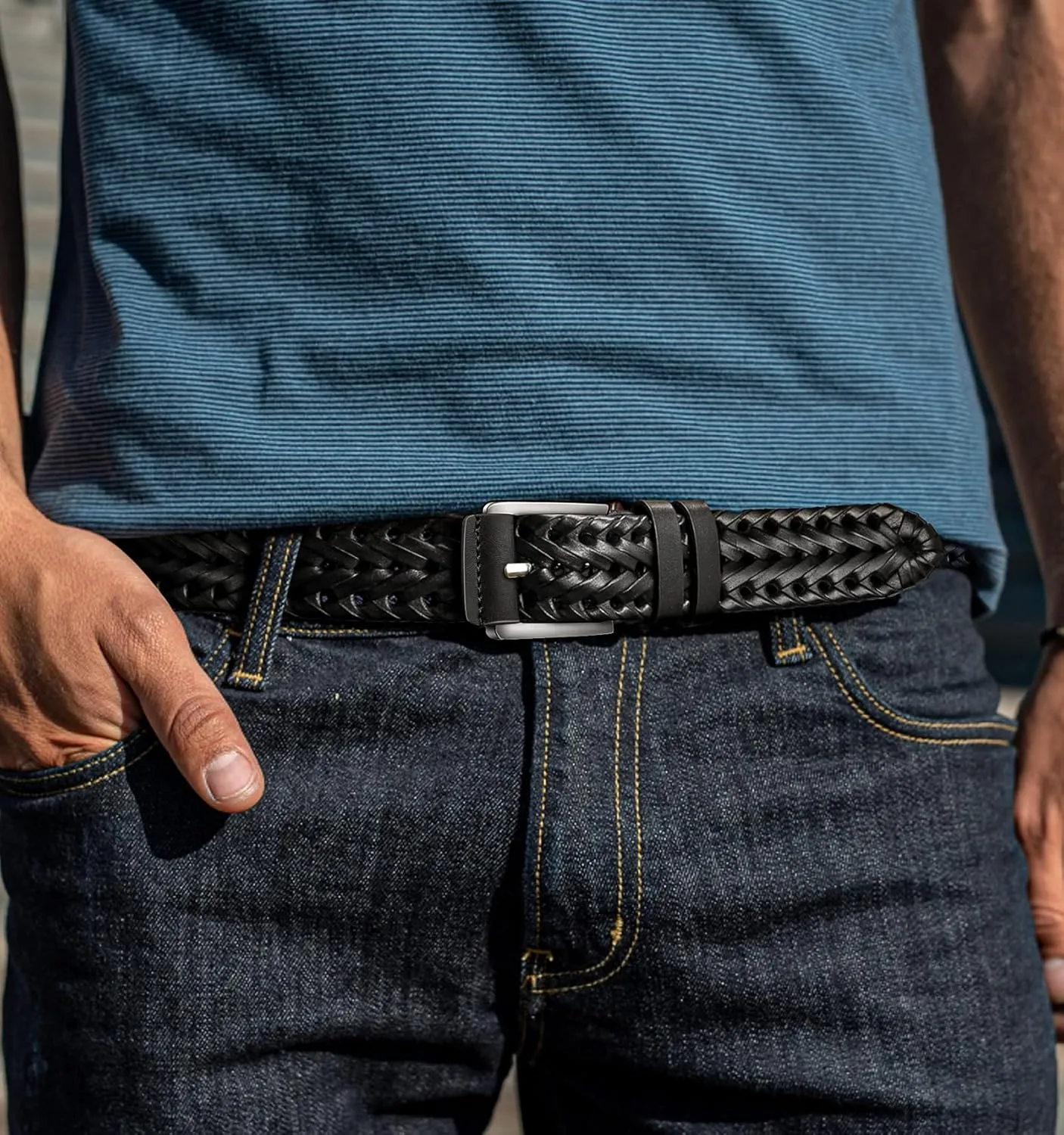 BULLIANT Mens Belts,Leather Woven Braided Belts for Gift Men Casual Jeans Golf