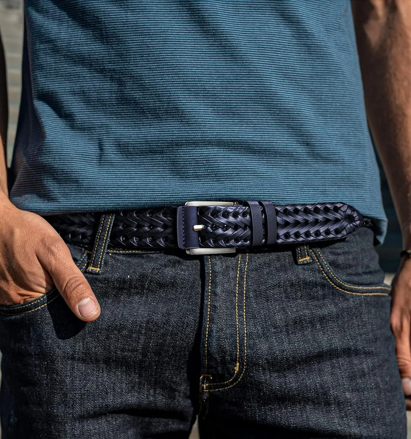 BULLIANT Mens Belts,Leather Woven Braided Belts for Gift Men Casual Jeans Golf