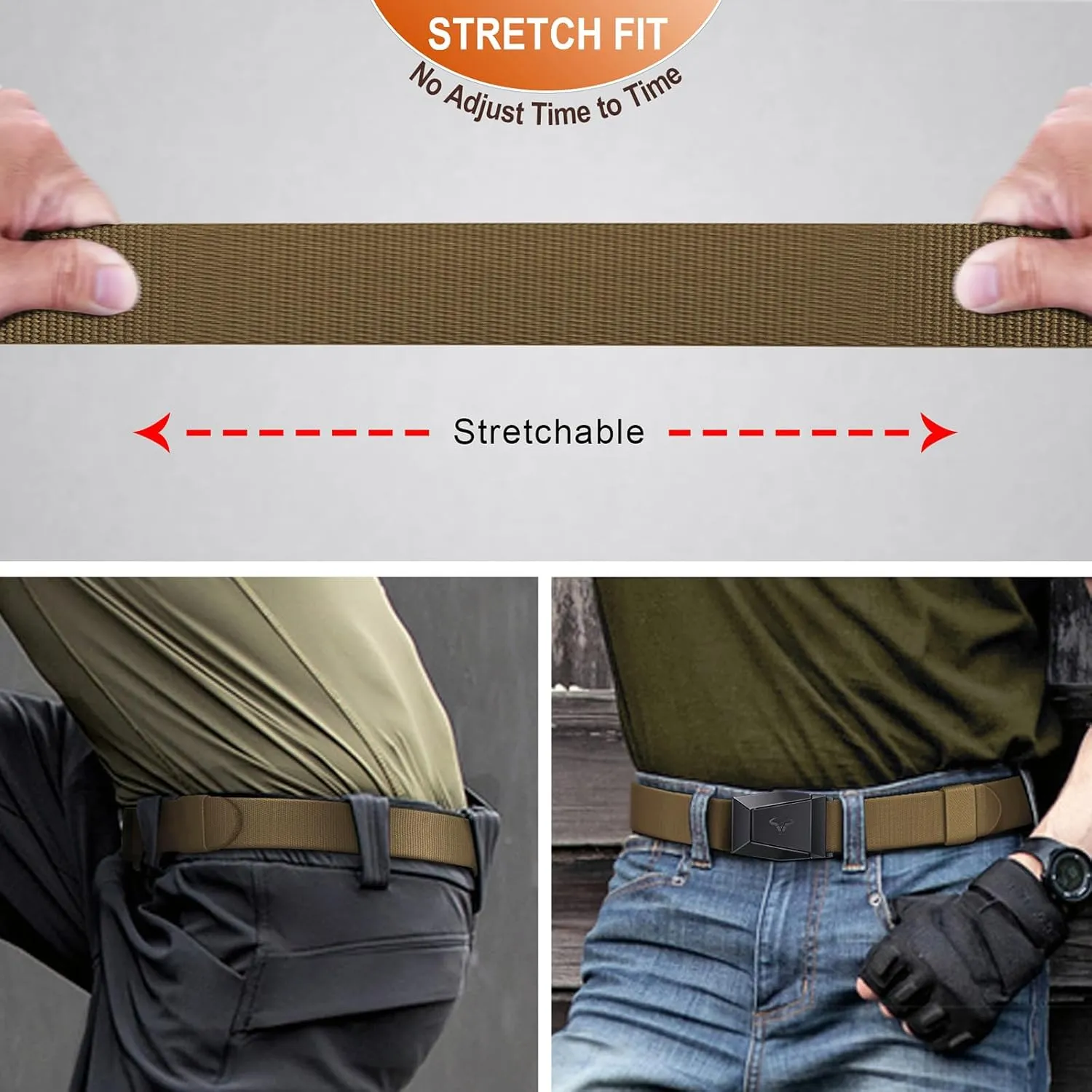 BULLIANT Tactical Belt for Men, Men Stretch Nylon Web Gift Belt 1.5"-Hiking Rigger Military Work-Quick Release