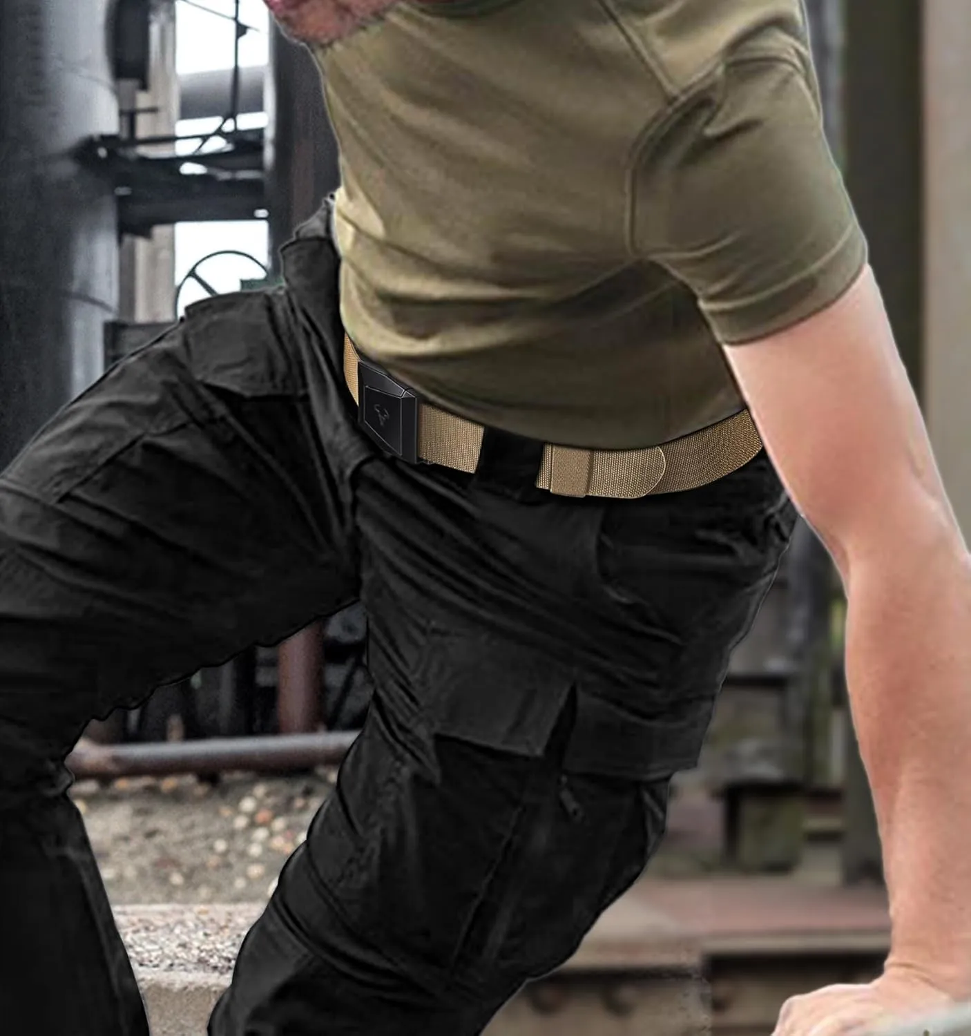 BULLIANT Tactical Belt for Men, Men Stretch Nylon Web Gift Belt 1.5"-Hiking Rigger Military Work-Quick Release