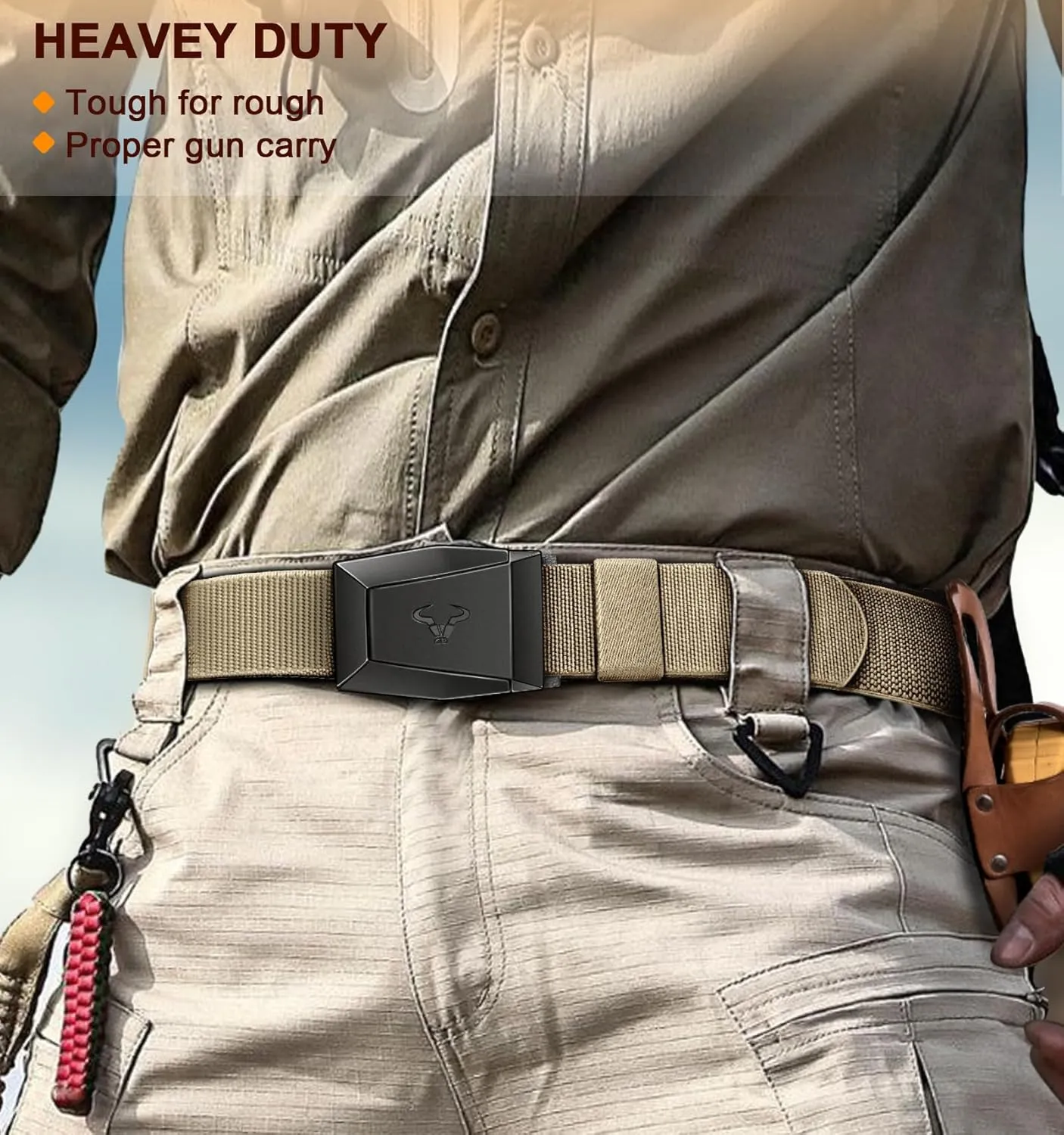 BULLIANT Tactical Belt for Men, Men Stretch Nylon Web Gift Belt 1.5"-Hiking Rigger Military Work-Quick Release