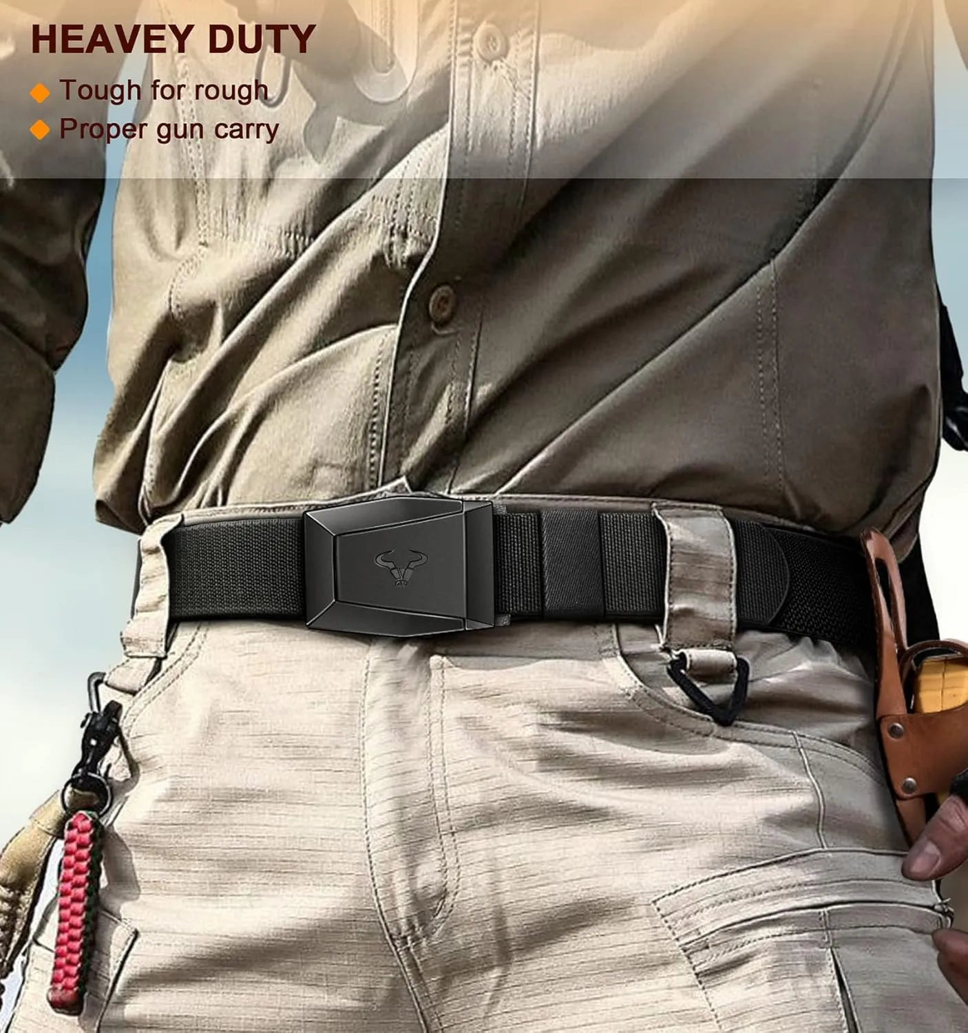 BULLIANT Tactical Belt for Men, Men Stretch Nylon Web Gift Belt 1.5"-Hiking Rigger Military Work-Quick Release