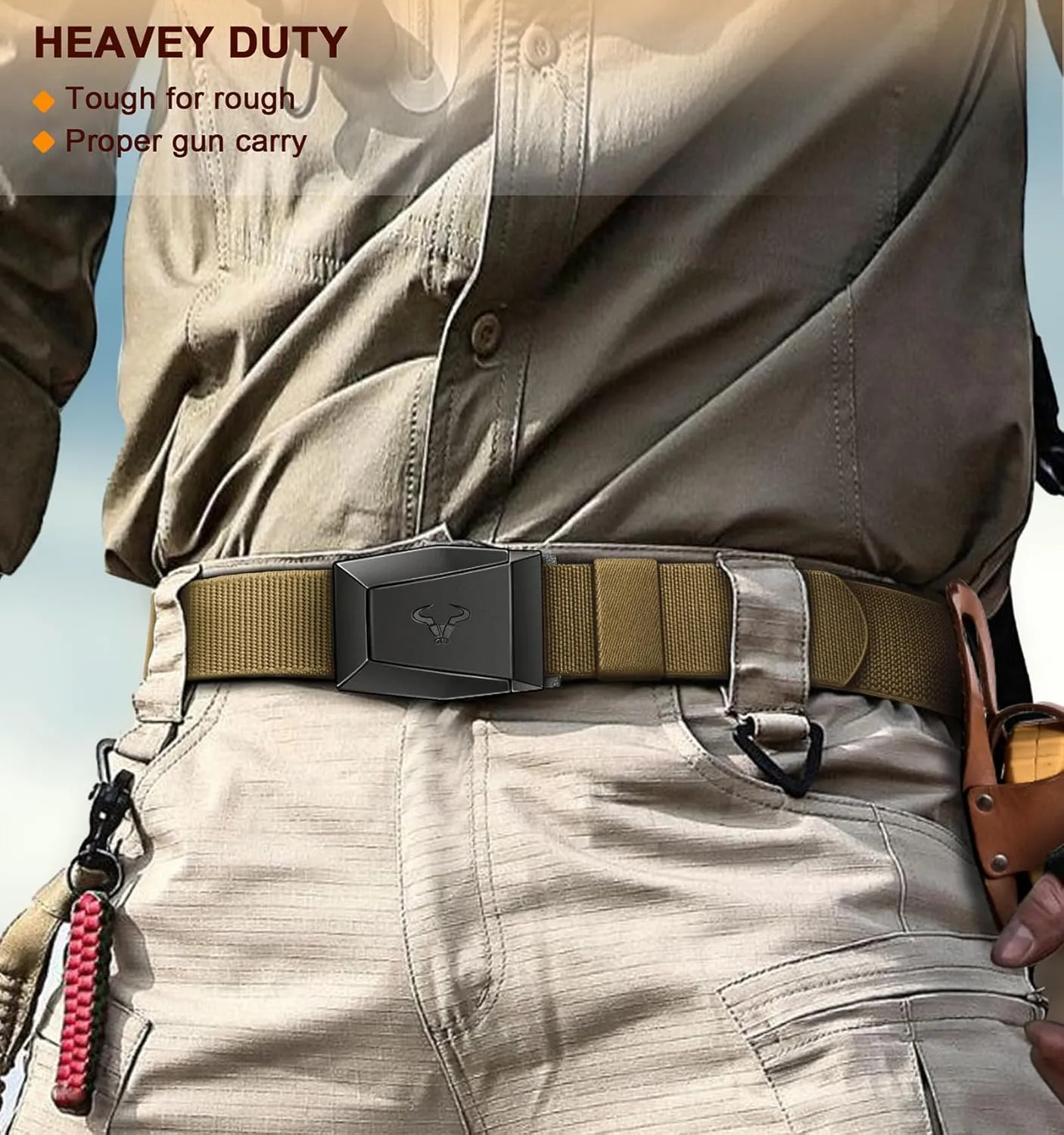 BULLIANT Tactical Belt for Men, Men Stretch Nylon Web Gift Belt 1.5"-Hiking Rigger Military Work-Quick Release