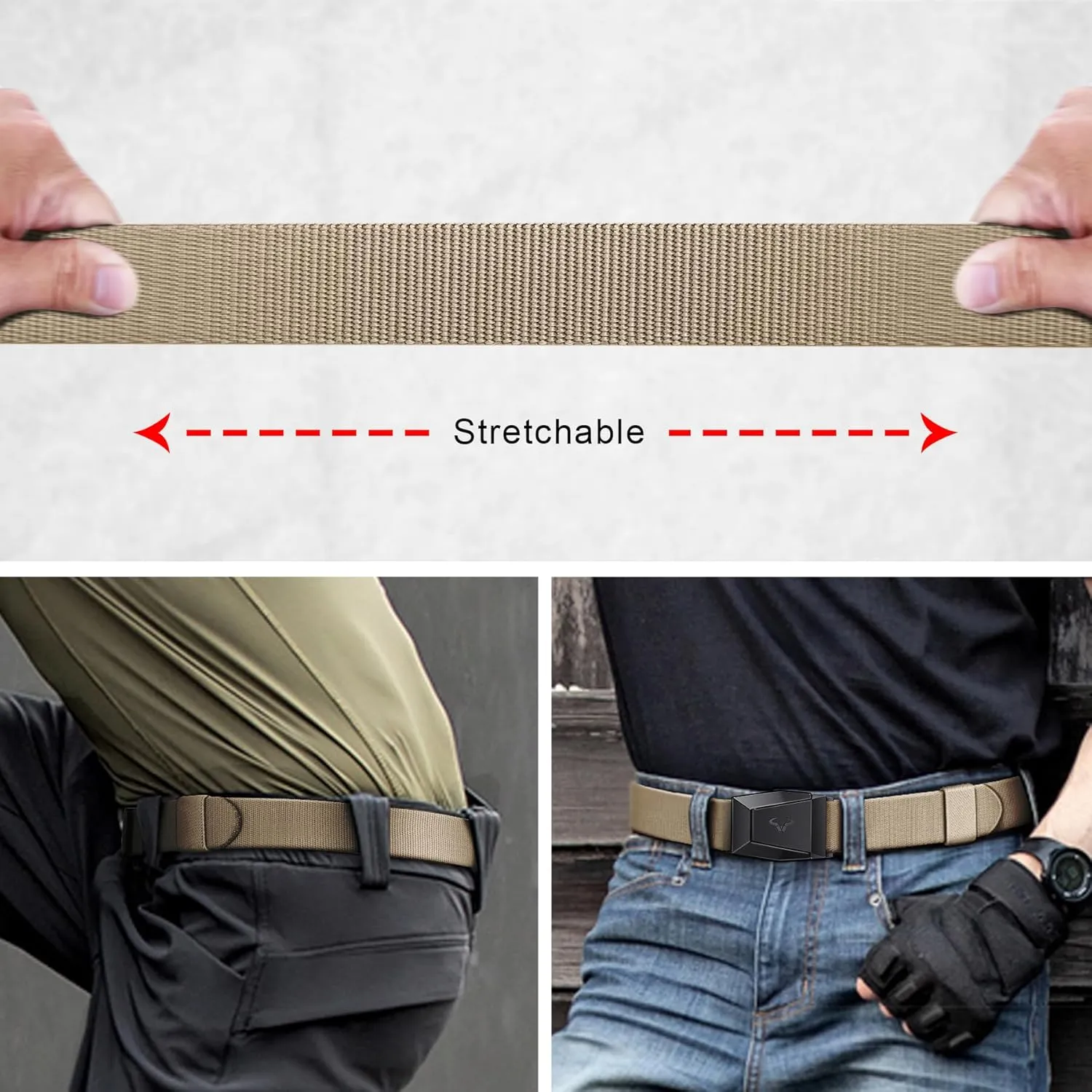 BULLIANT Tactical Belt for Men, Men Stretch Nylon Web Gift Belt 1.5"-Hiking Rigger Military Work-Quick Release