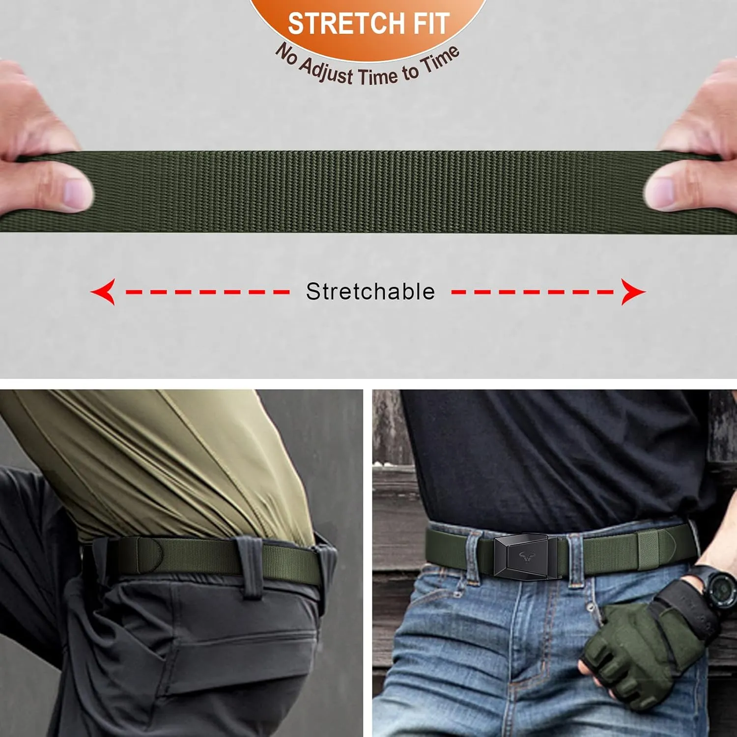 BULLIANT Tactical Belt for Men, Men Stretch Nylon Web Gift Belt 1.5"-Hiking Rigger Military Work-Quick Release