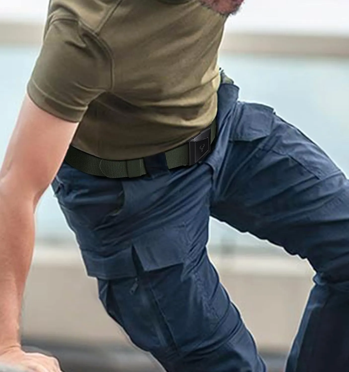 BULLIANT Tactical Belt for Men, Men Stretch Nylon Web Gift Belt 1.5"-Hiking Rigger Military Work-Quick Release