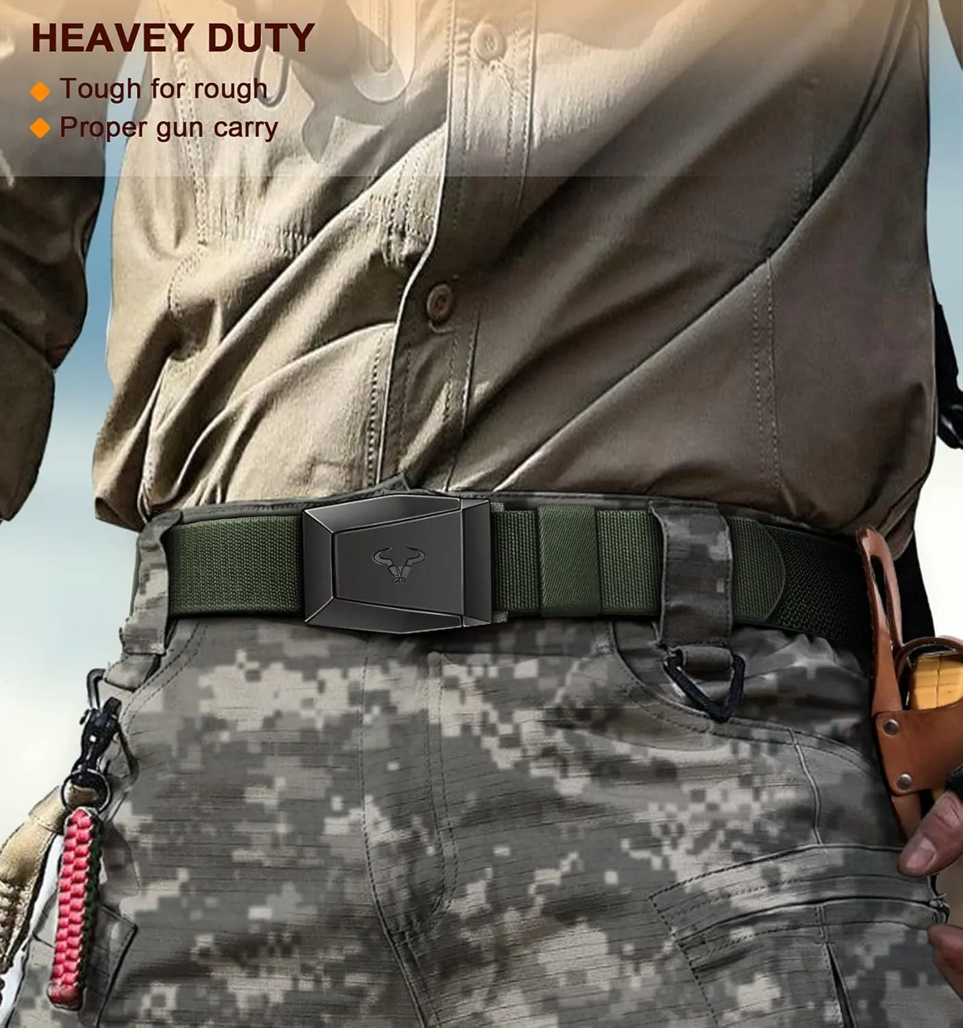 BULLIANT Tactical Belt for Men, Men Stretch Nylon Web Gift Belt 1.5"-Hiking Rigger Military Work-Quick Release