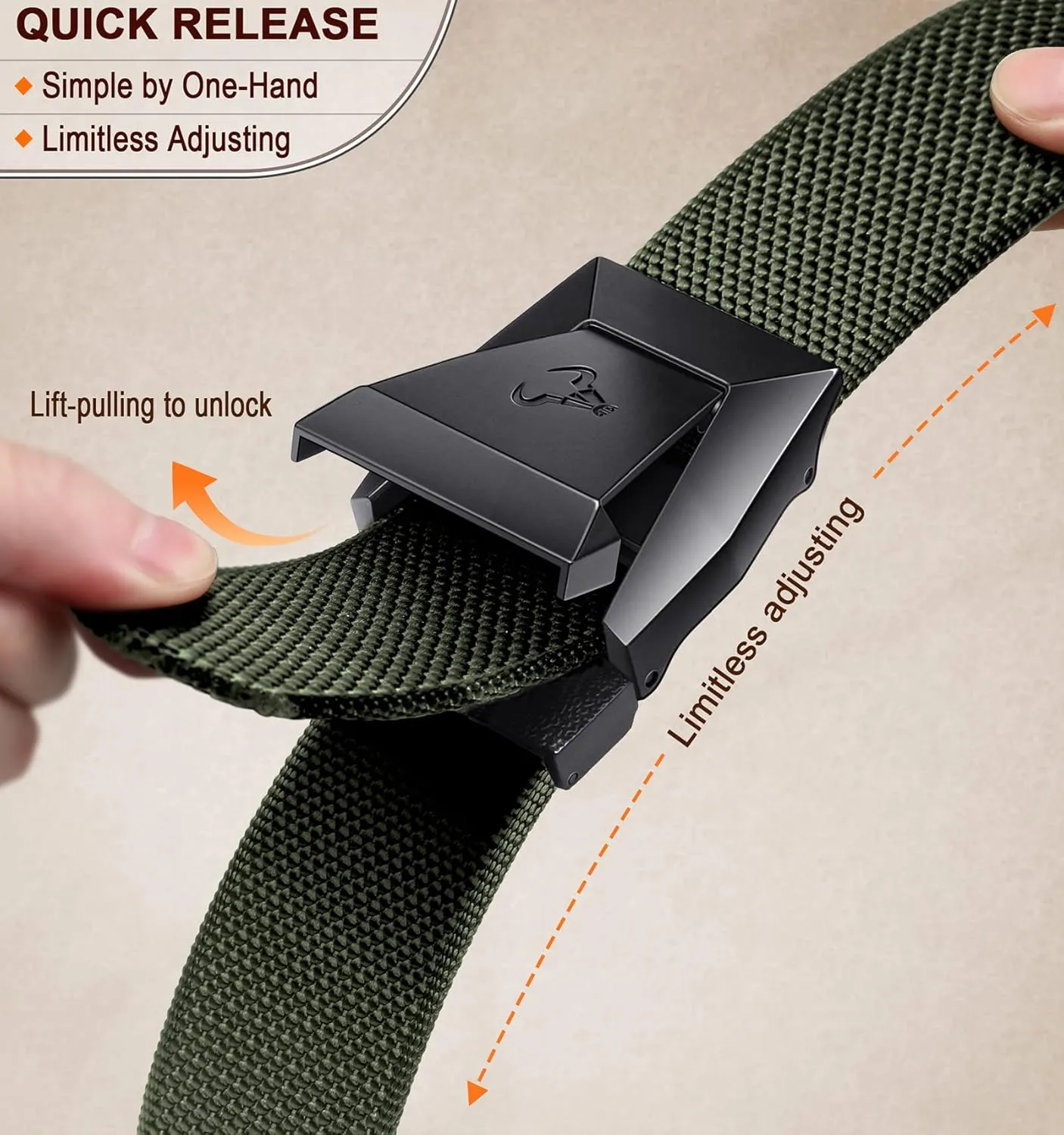 BULLIANT Tactical Belt for Men, Men Stretch Nylon Web Gift Belt 1.5"-Hiking Rigger Military Work-Quick Release