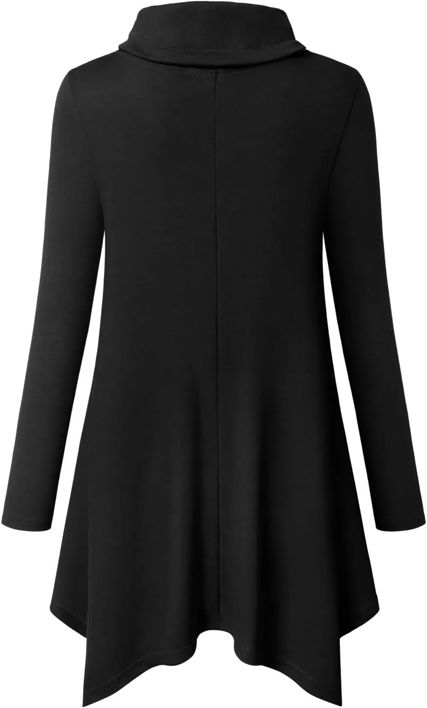 Bulotus Women's Long Sleeve Cowl Neck Asymmetrical Hem Tunic Tops with Pockets