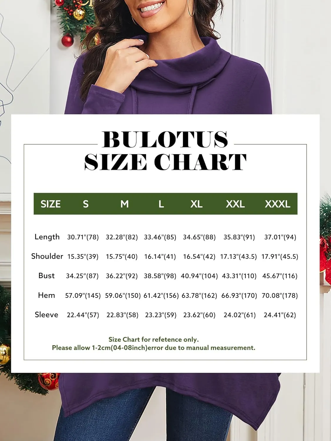 Bulotus Women's Long Sleeve Cowl Neck Asymmetrical Hem Tunic Tops with Pockets