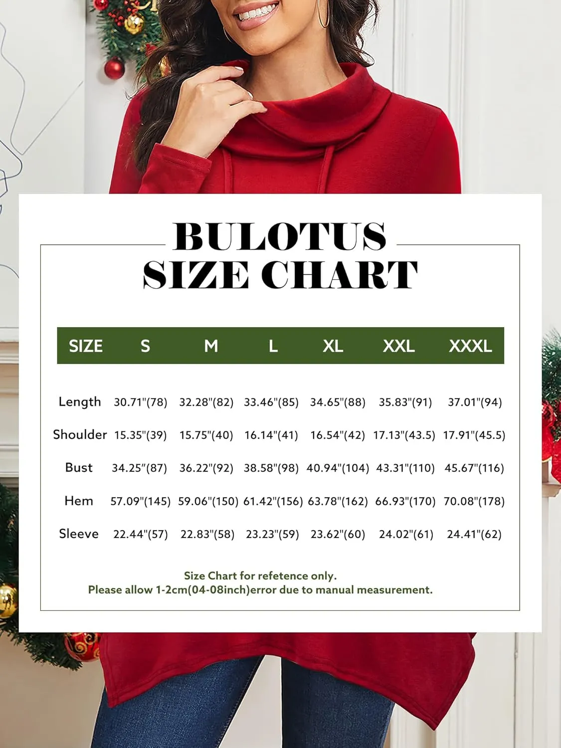 Bulotus Women's Long Sleeve Cowl Neck Asymmetrical Hem Tunic Tops with Pockets