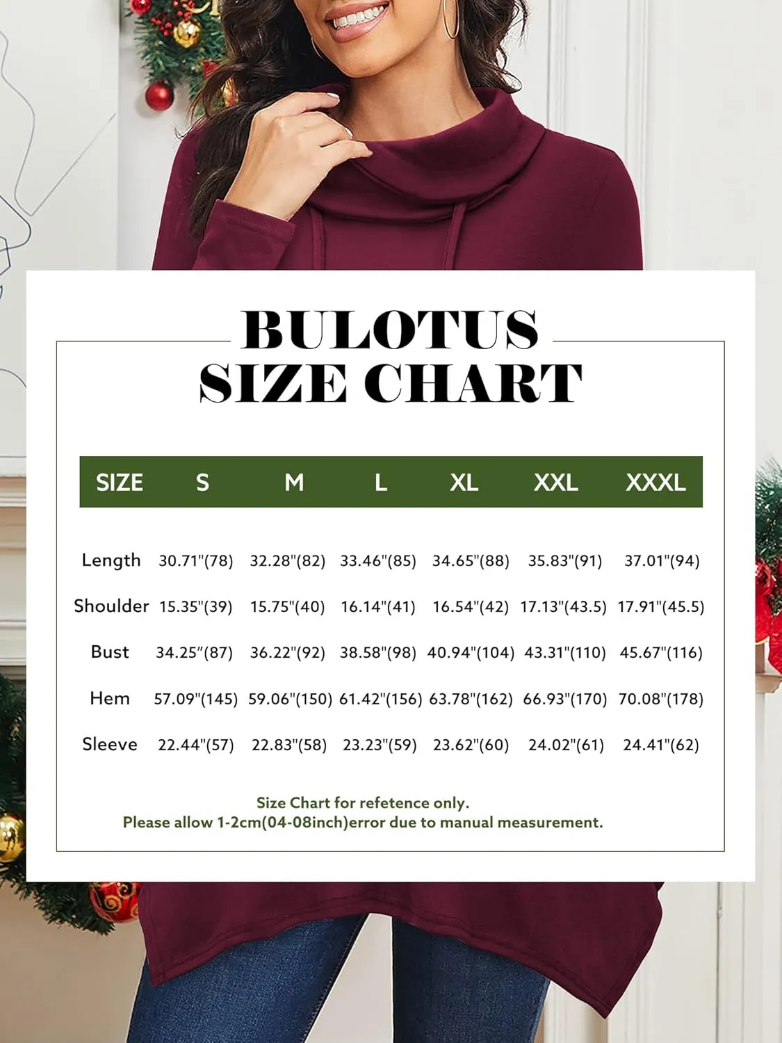 Bulotus Women's Long Sleeve Cowl Neck Asymmetrical Hem Tunic Tops with Pockets