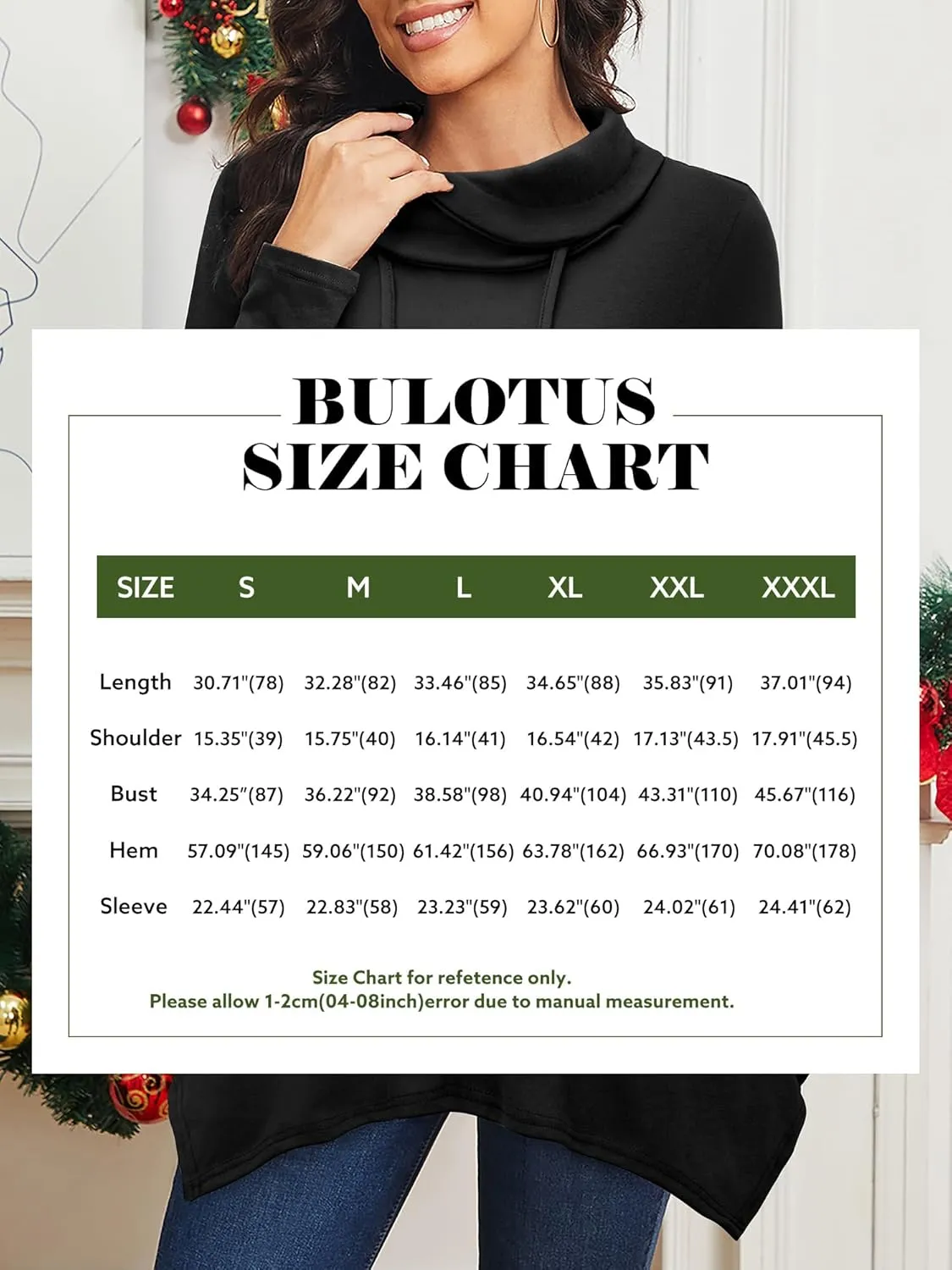 Bulotus Women's Long Sleeve Cowl Neck Asymmetrical Hem Tunic Tops with Pockets