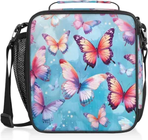 Butterfly Lunch Bags for Women Men Flock of Butterflies Insulated Lunch Box Lunchbox Cooler Tote Bag Shoulder Strap Reusable for Beach Travel Picnic