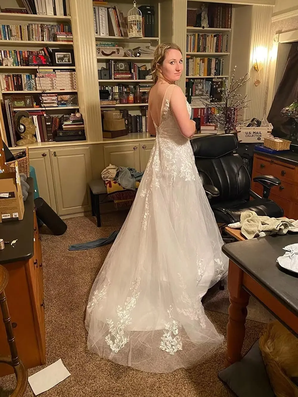Cadoly Modest Long Sleeve Wedding Dresses for Bride 2025 Fall Women's Ball Gown A-lineTulle Lace Applique Bridal Gown