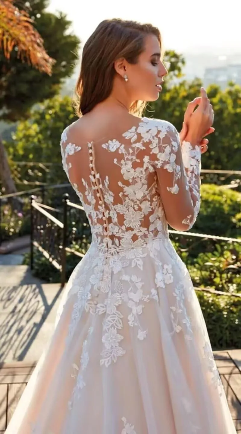 Cadoly Modest Long Sleeve Wedding Dresses for Bride 2025 Fall Women's Ball Gown A-lineTulle Lace Applique Bridal Gown