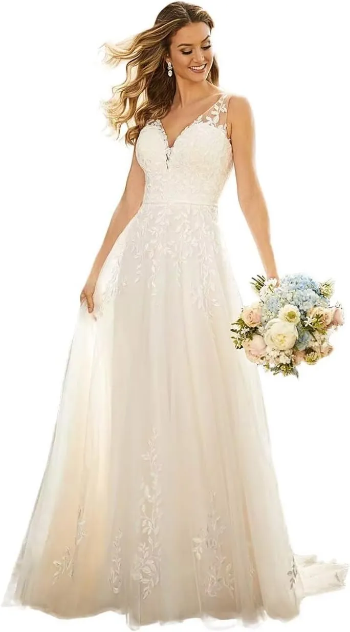 Cadoly Modest Long Sleeve Wedding Dresses for Bride 2025 Fall Women's Ball Gown A-lineTulle Lace Applique Bridal Gown