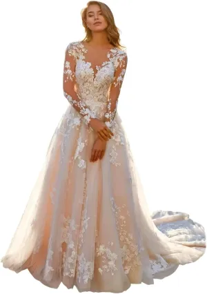 Cadoly Modest Long Sleeve Wedding Dresses for Bride 2025 Fall Women's Ball Gown A-lineTulle Lace Applique Bridal Gown