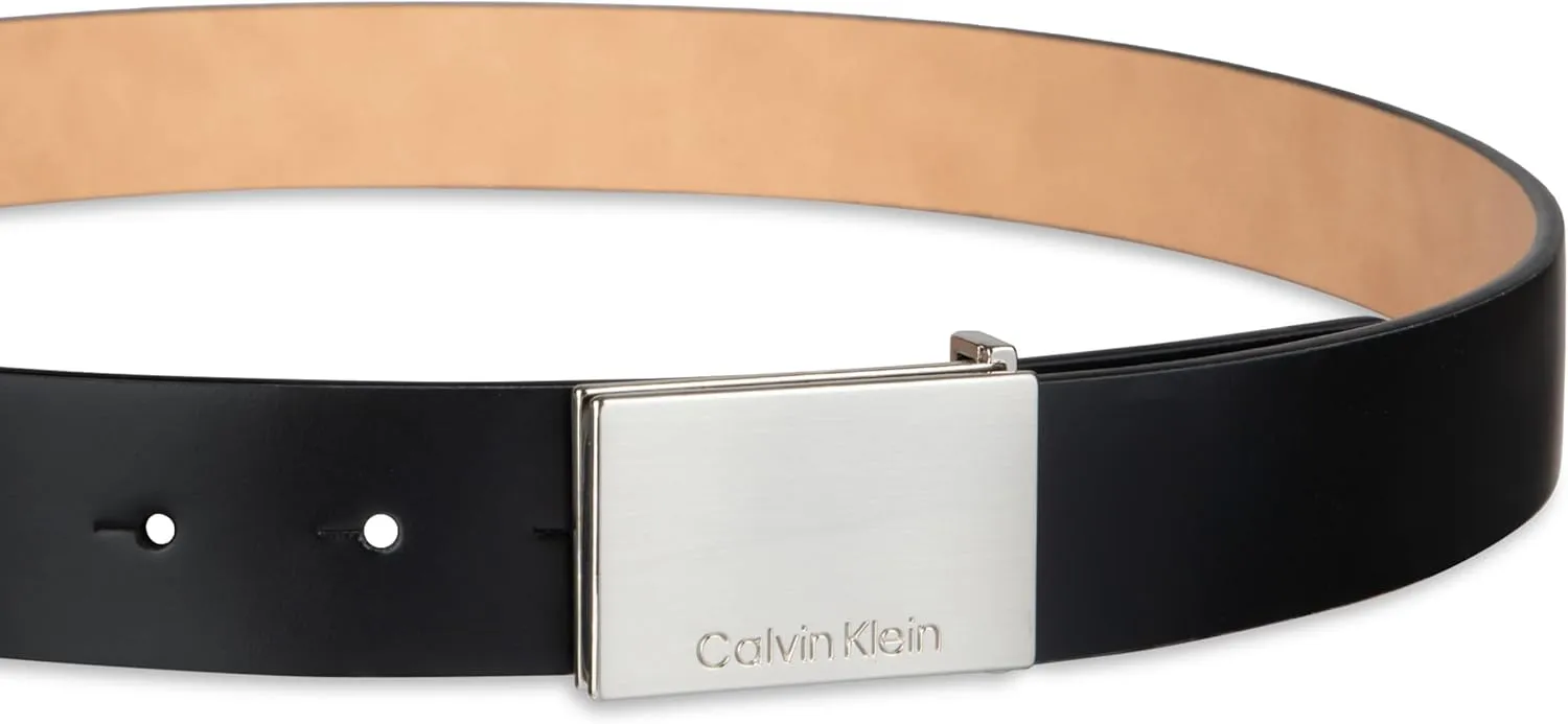 Calvin Klein Men's Casual Statement Plaque Buckle Belt with Logo Treatment