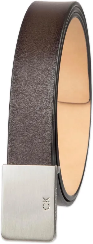 Calvin Klein Men's Casual Statement Plaque Buckle Belt with Logo Treatment