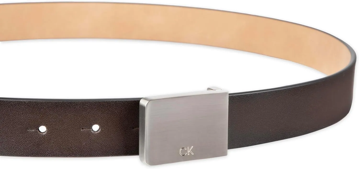 Calvin Klein Men's Casual Statement Plaque Buckle Belt with Logo Treatment