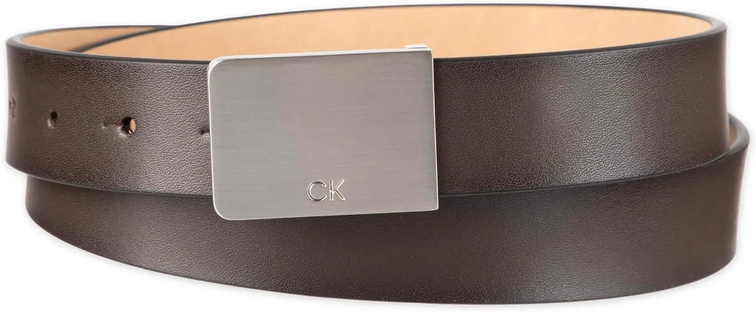 Calvin Klein Men's Casual Statement Plaque Buckle Belt with Logo Treatment