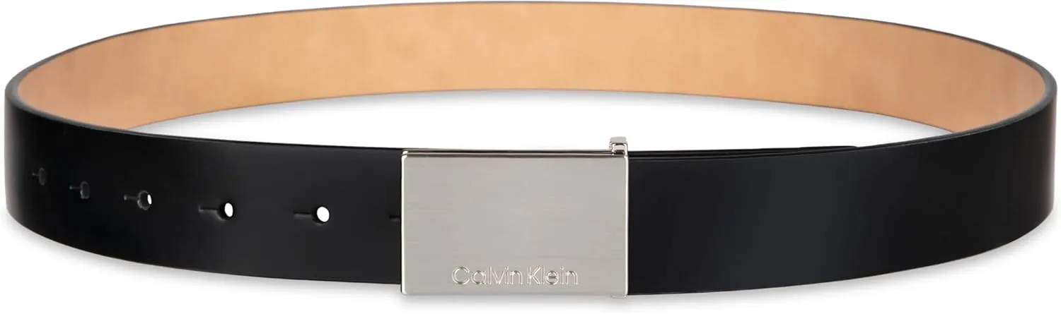 Calvin Klein Men's Casual Statement Plaque Buckle Belt with Logo Treatment