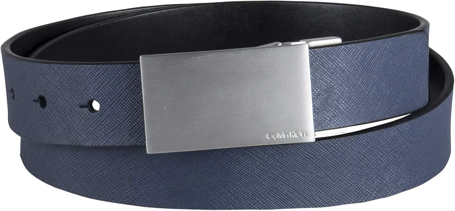 Calvin Klein Men's Two-In-One Reversible Modern Plaque Buckle Dress Belt