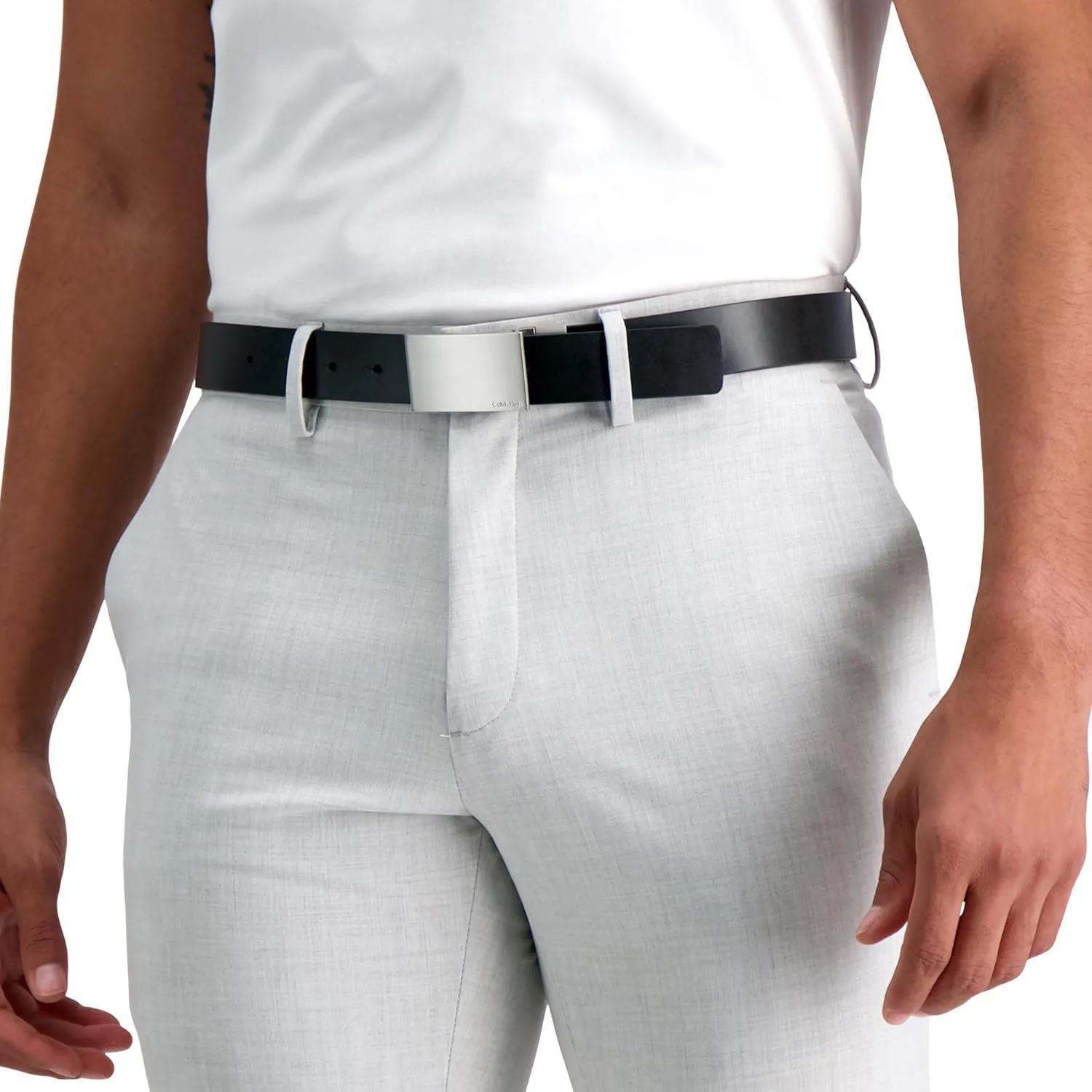 Calvin Klein Men's Two-In-One Reversible Modern Plaque Buckle Dress Belt