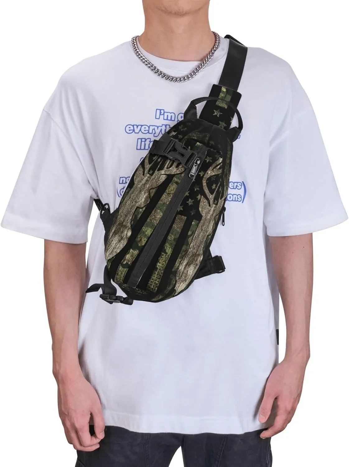 Camo Fanny Pack Camouflage sling Tool Bag Hunting Tactical Army American Flag Backpack Chest Shoulder Bag Travel Crossbody Daypack Hiking Gym Daily for Women Men