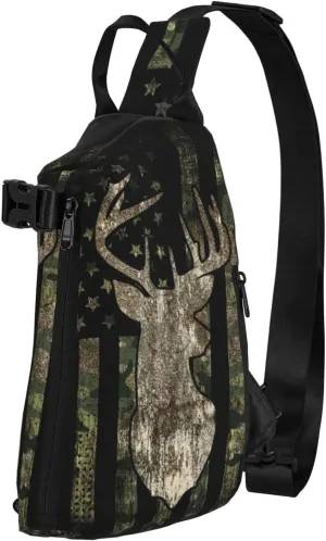 Camo Fanny Pack Camouflage sling Tool Bag Hunting Tactical Army American Flag Backpack Chest Shoulder Bag Travel Crossbody Daypack Hiking Gym Daily for Women Men