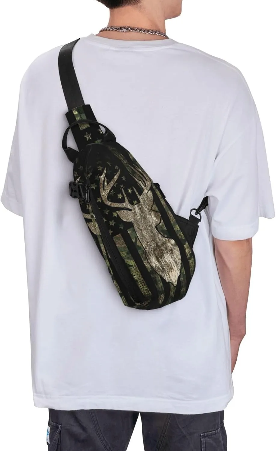 Camo Fanny Pack Camouflage sling Tool Bag Hunting Tactical Army American Flag Backpack Chest Shoulder Bag Travel Crossbody Daypack Hiking Gym Daily for Women Men