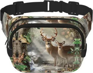Camouflage Deer Print Unisex Square Double Layer Waist Bag Trendy Crossbody Fanny Pack Travel Workouts