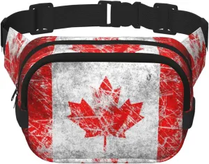 Canada Flag Print Unisex Square Double Layer Waist Bag Crossbody Fanny Pack Travel Workout Accessory