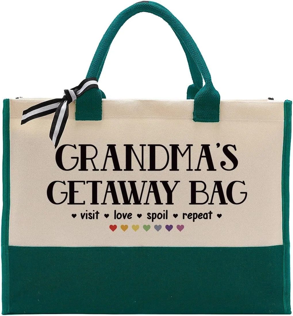 Canvas Bag Gift for Grandma, Cotton Canvas Tote Bag, Grandma's Getaway Bag, Present Bag, Mother's Day Gift for Grandma, Grandma Birthday Gift, Grandma Gift for Camping Picnic Beach Travel Short Trip B
