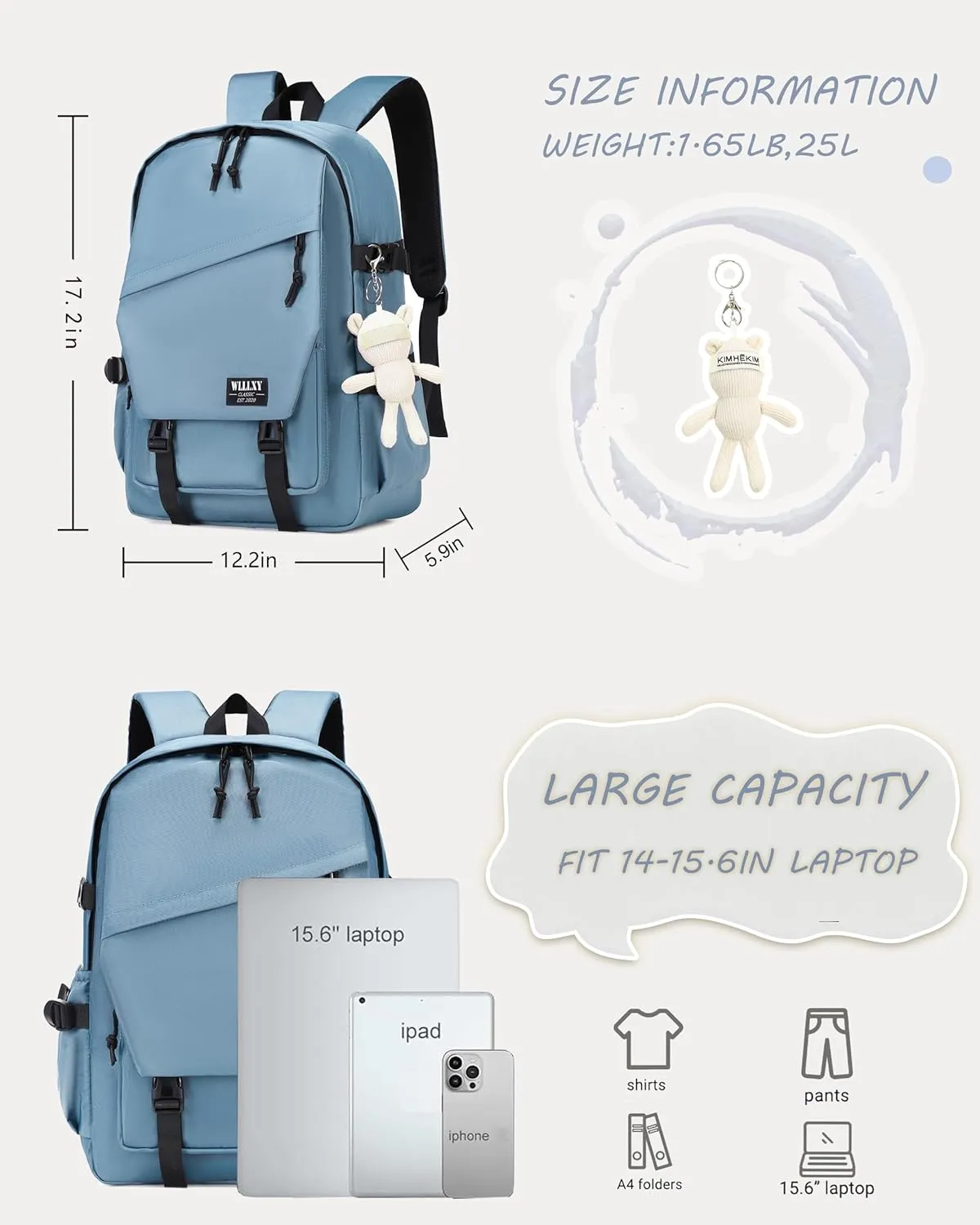 Caoroky knight College School Bag for Men Women Laptop Backpack 15.6 Inch Anti Theft Travel Daypack Large Elementary Middle High Bookbags for Teens Girls Boys Students-Medium,Grey