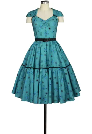 Cap Sleeve Retro Print Hidden Pocket Dress