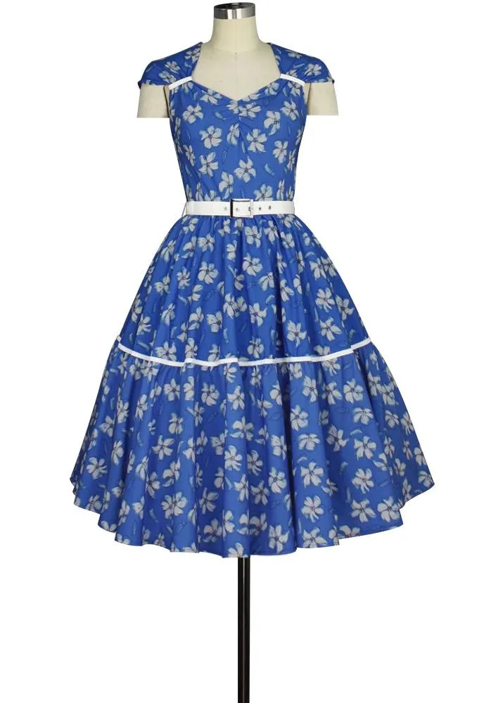 Cap Sleeve Retro Print Hidden Pocket Dress