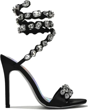 Cape Robbin Women's Rhinestone Stiletto Heel Sandals Jewel Spiral Ankle Wrap Strap High Heels Sandal
