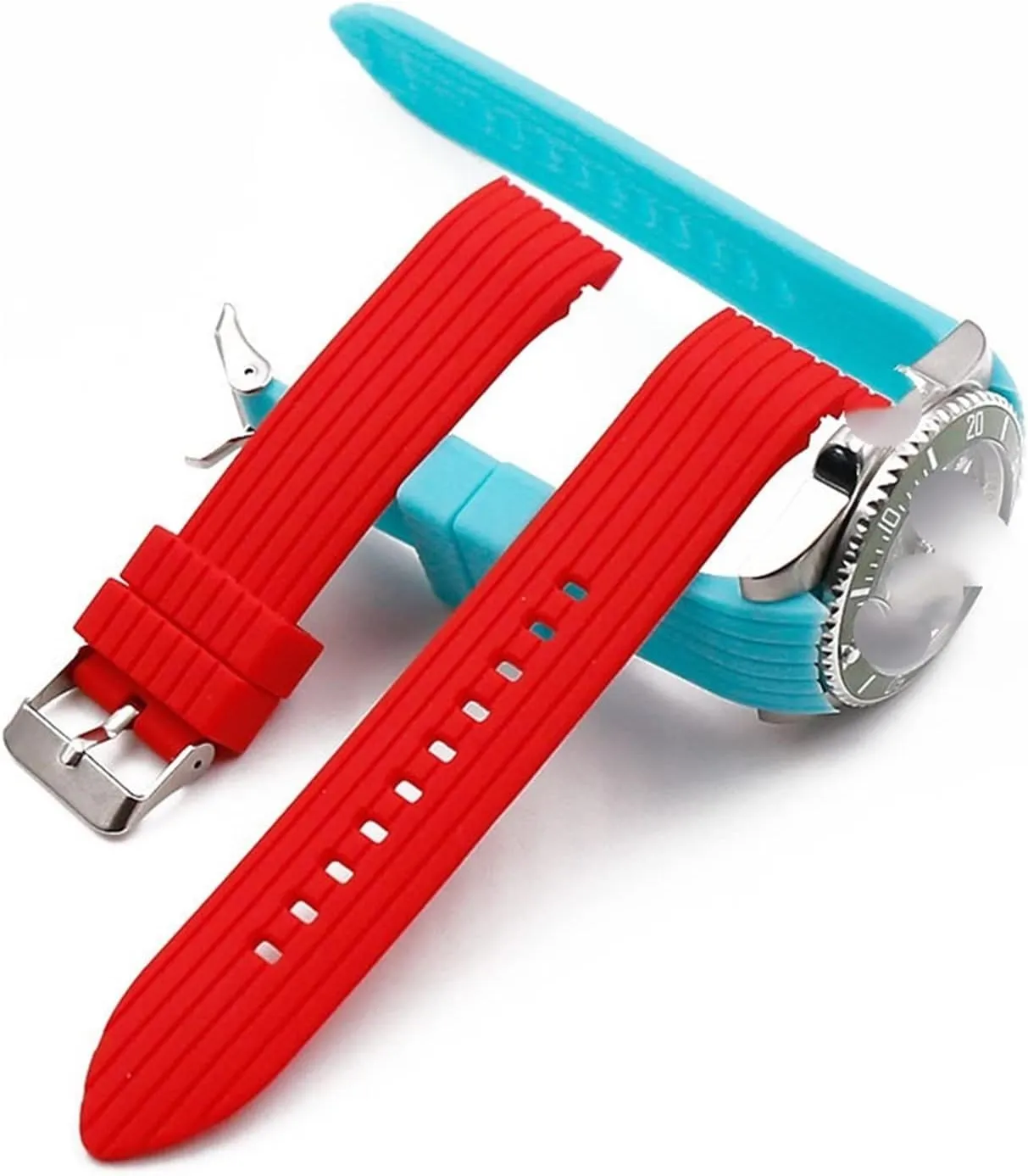 CAREG Men's Silicone Strap 20mm Pin Buckle Watch Accessories Sports Waterproof Rubber Strap Female Bracelet Watch Band Durable